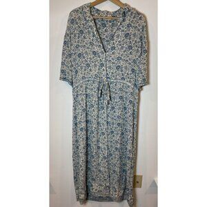 Faherty Island Dress Button Front Tie Waist Blue Cream Floral Large L